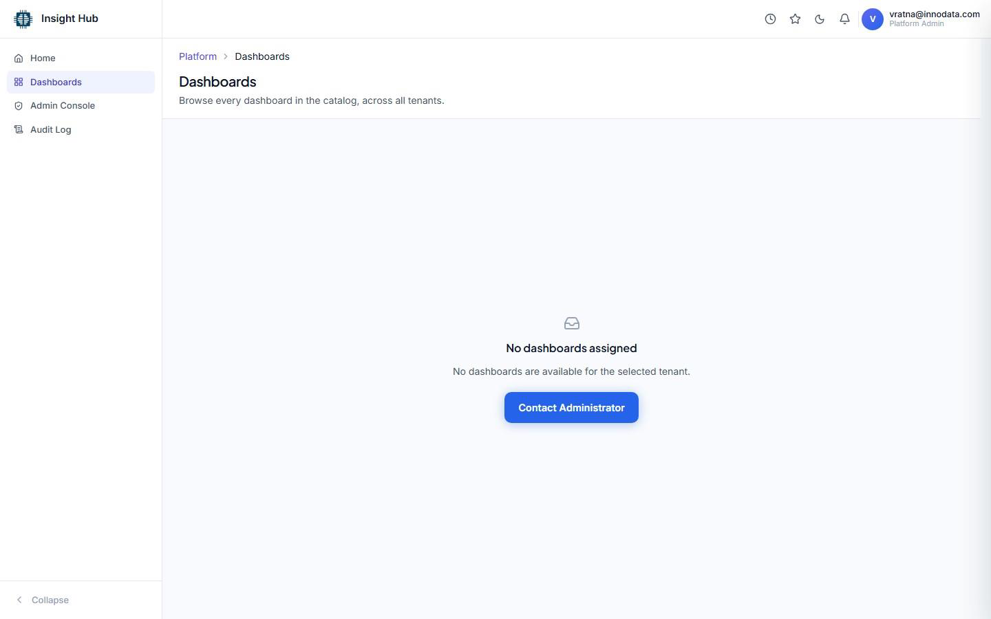 Dashboard Catalogue empty state