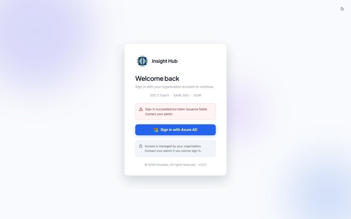 Sign-in error message